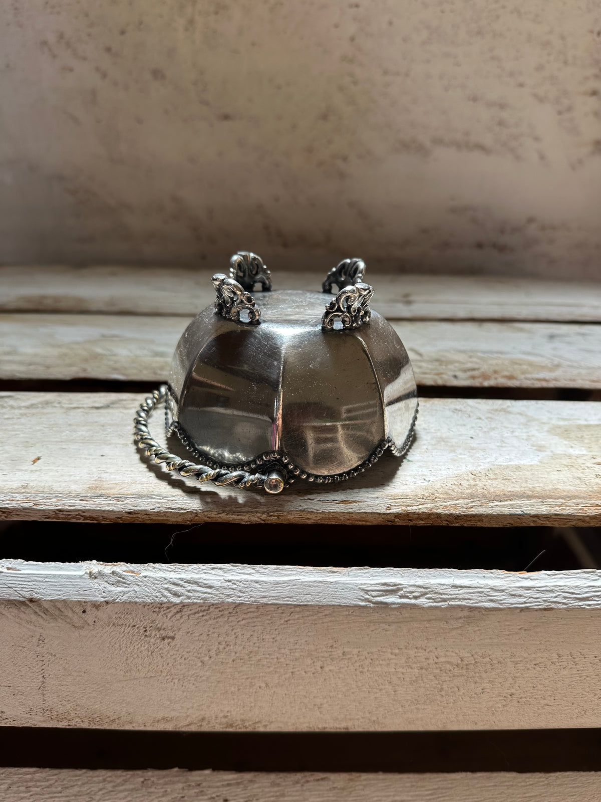 Antique Silver Plated Ornate Open Salt Cellar Basket