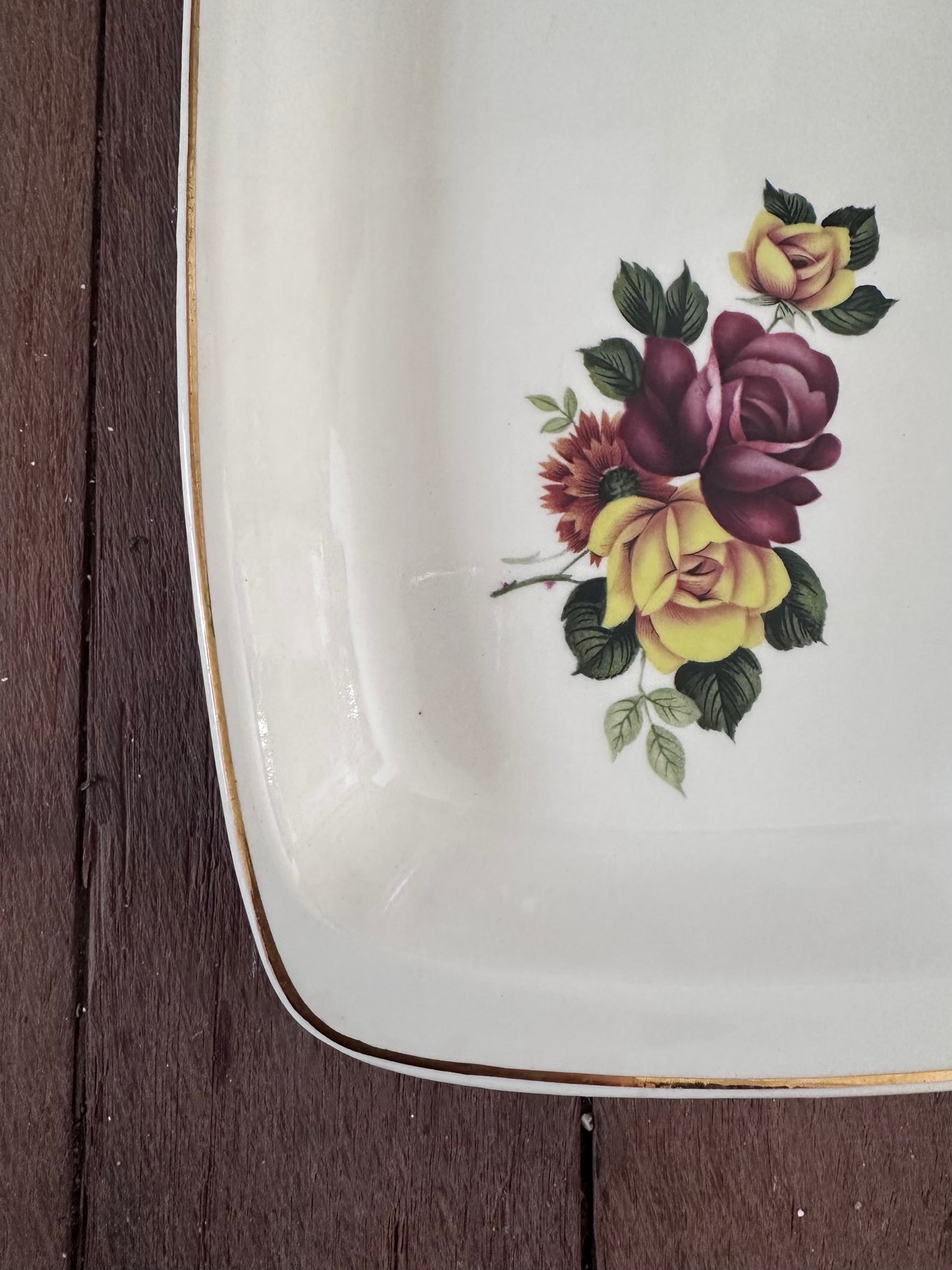 Mid-Century Romanian Ceramic Sandwich Tray - Plum & Yellow Floral