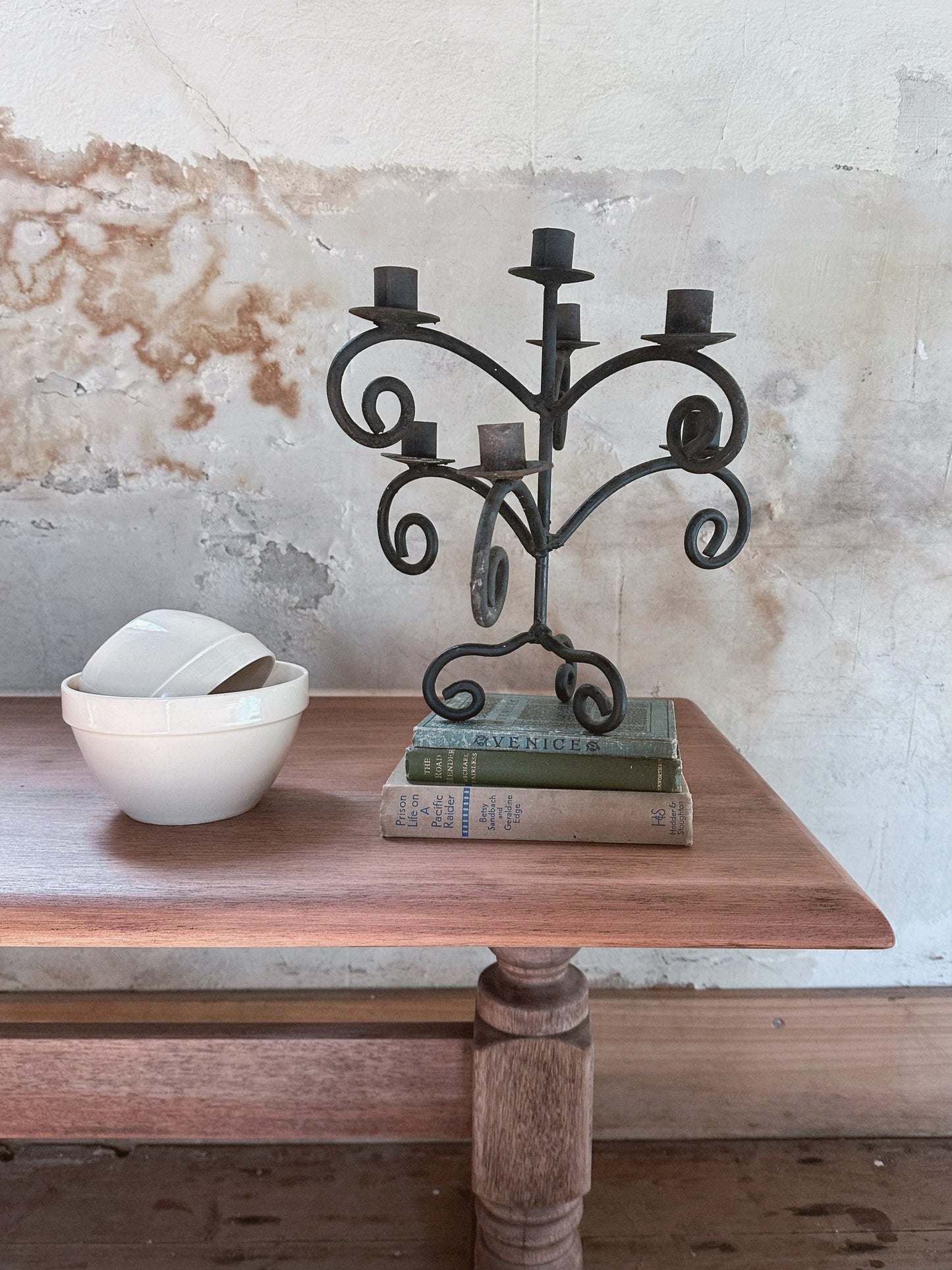 5-arm Black Wrought Iron Hand Forged Candelabra