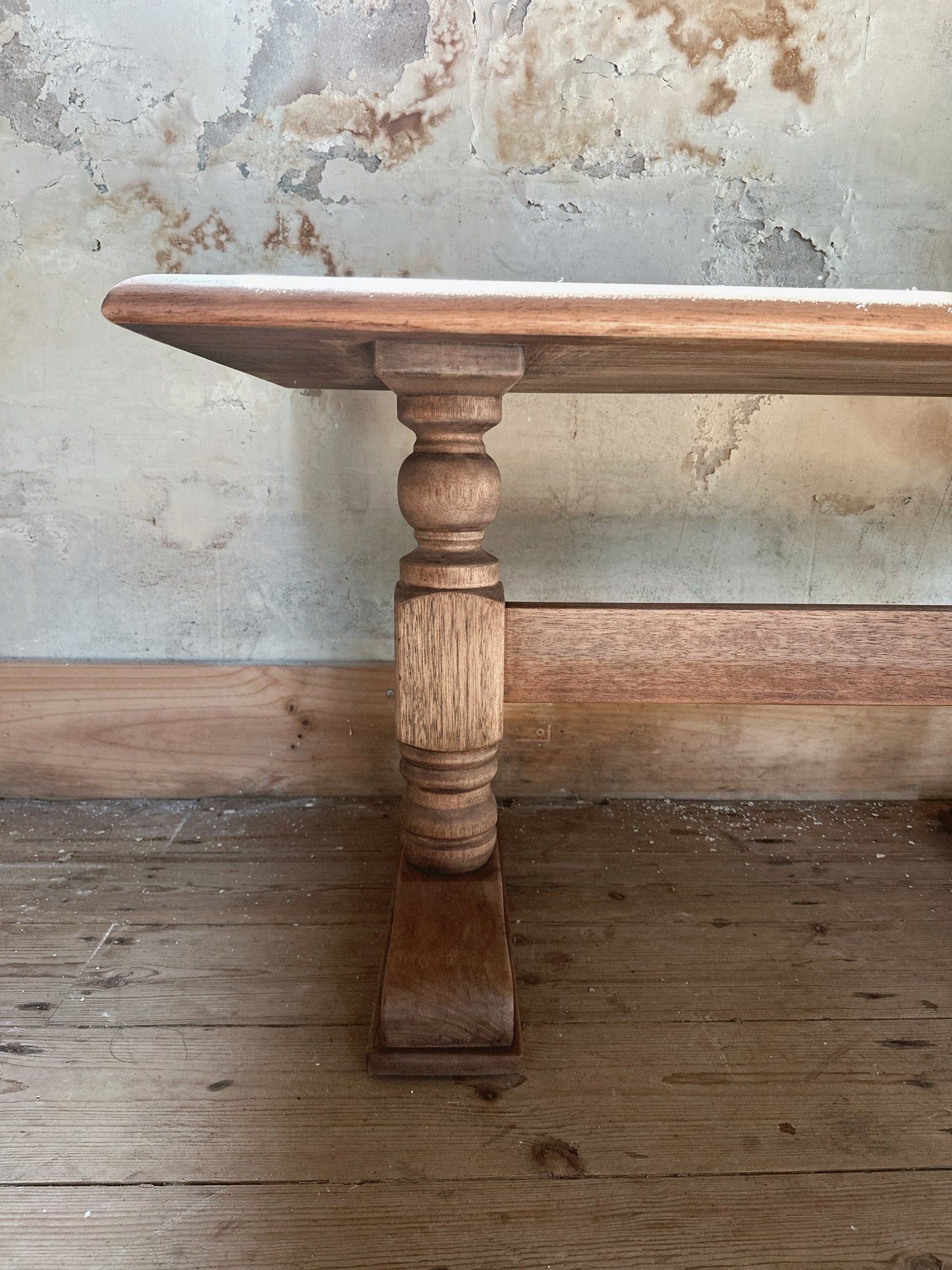 Mid-Century Solid Wood Tudor Style Trestle Coffee Table