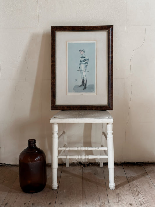Antique 1903 Vanity Fair Jockey Print – "J.E. Watts" in Fine Burl Wood Frame