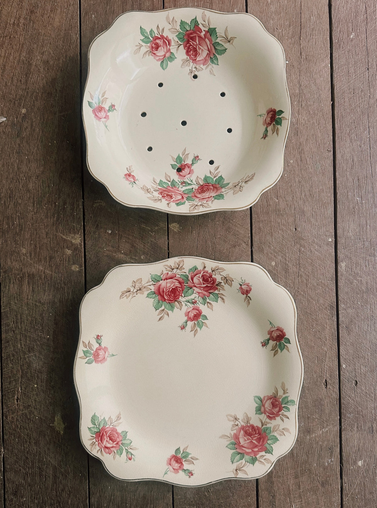Berry Strainer Colander & Underplate Set - J&G Meakin “Sunshine” Pink Rose