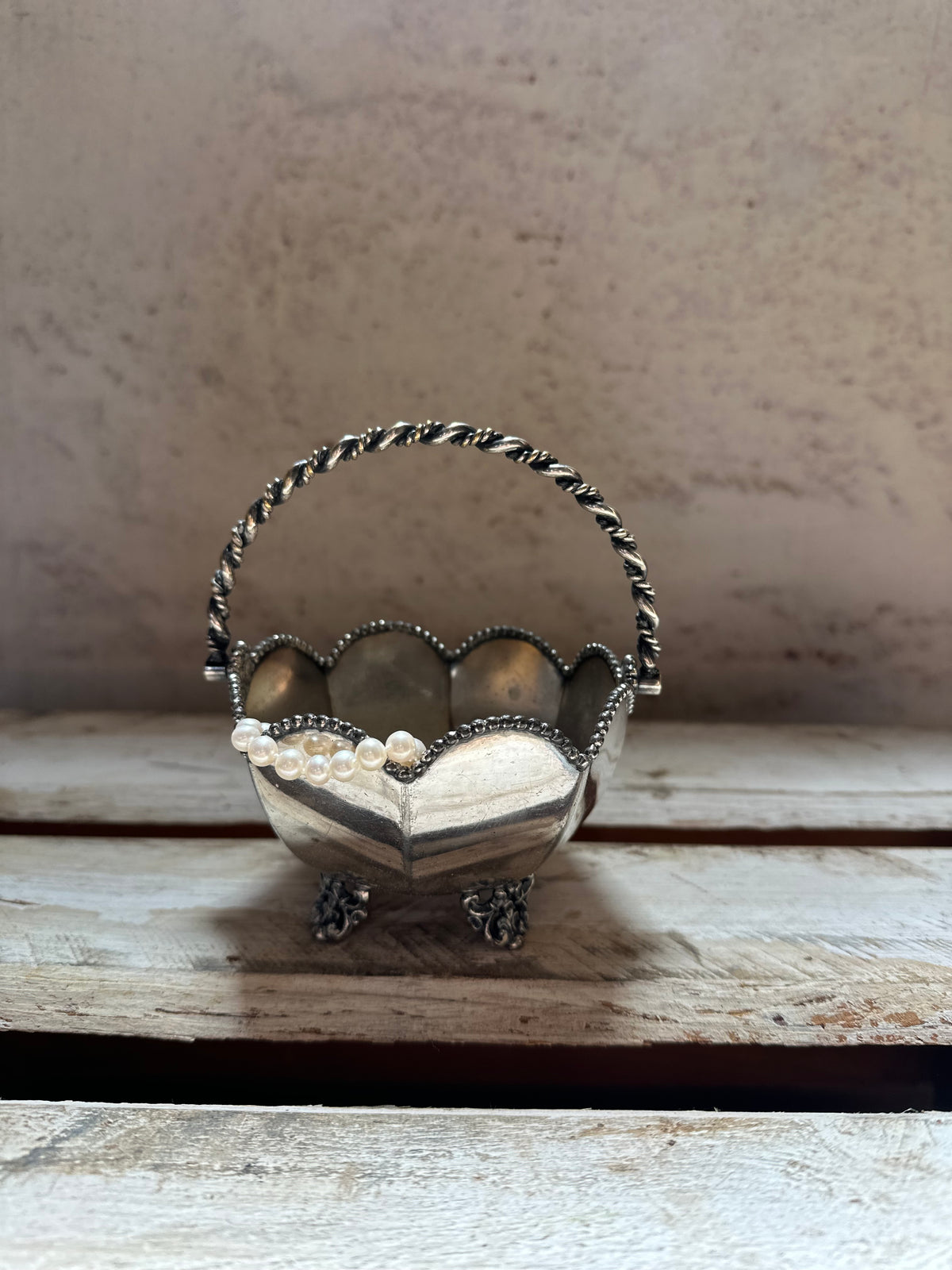 Antique Silver Plated Ornate Open Salt Cellar Basket
