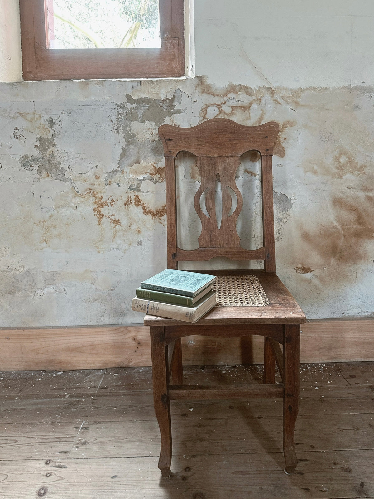 Antique Solid Timber Side Chair with Woven Cane Seat Insert