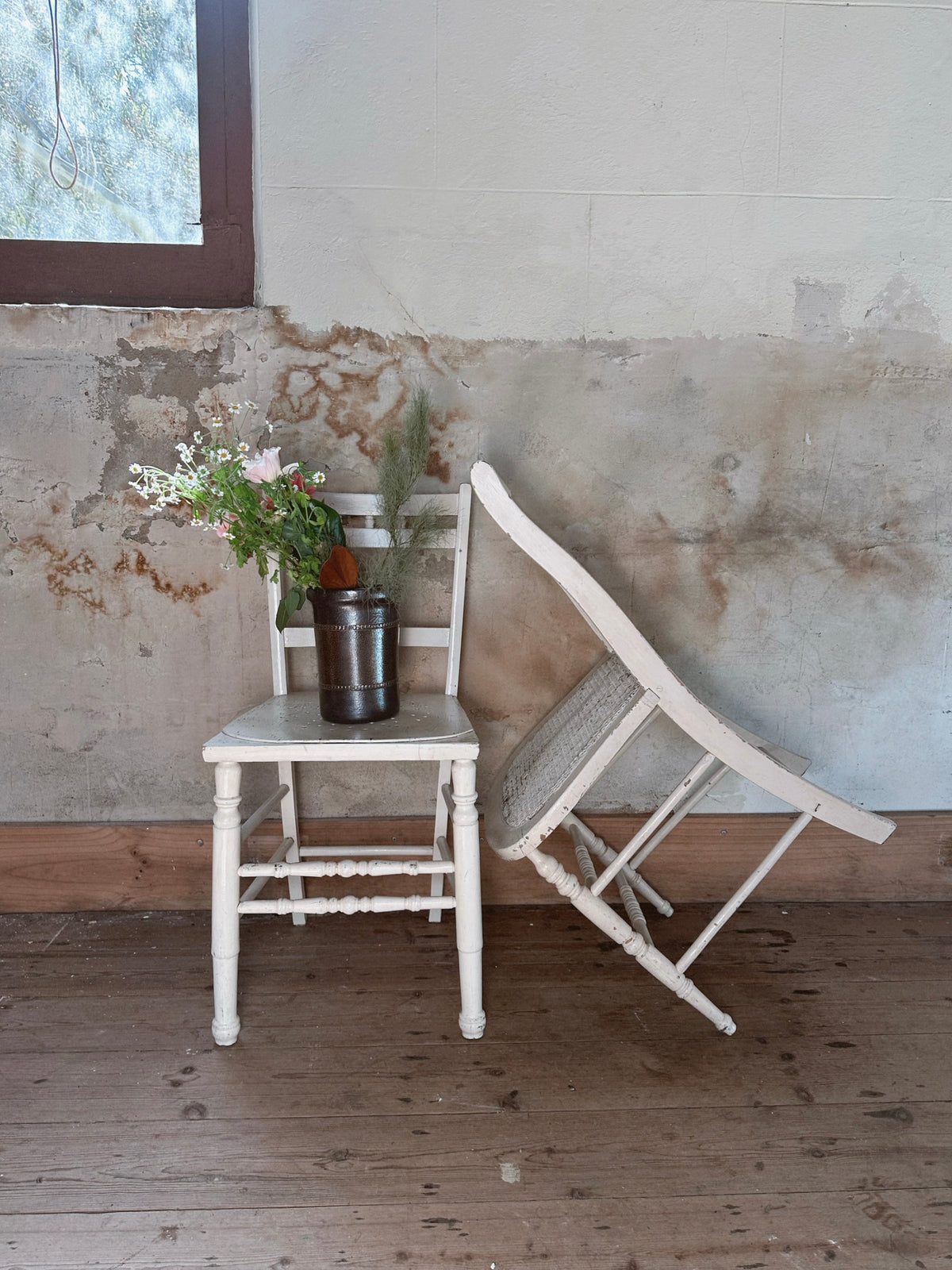 Distressed Ladder Back White Chair #2