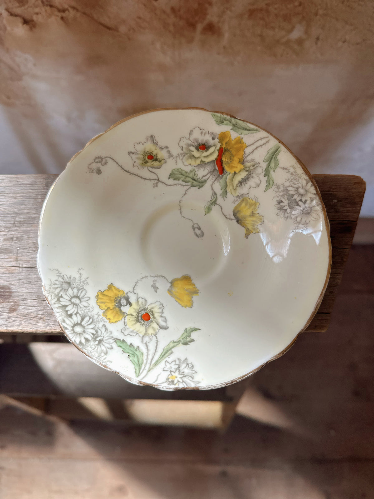 Crown Staffordshire Saucer - Yellow Poppies & Daisies. Set of 3