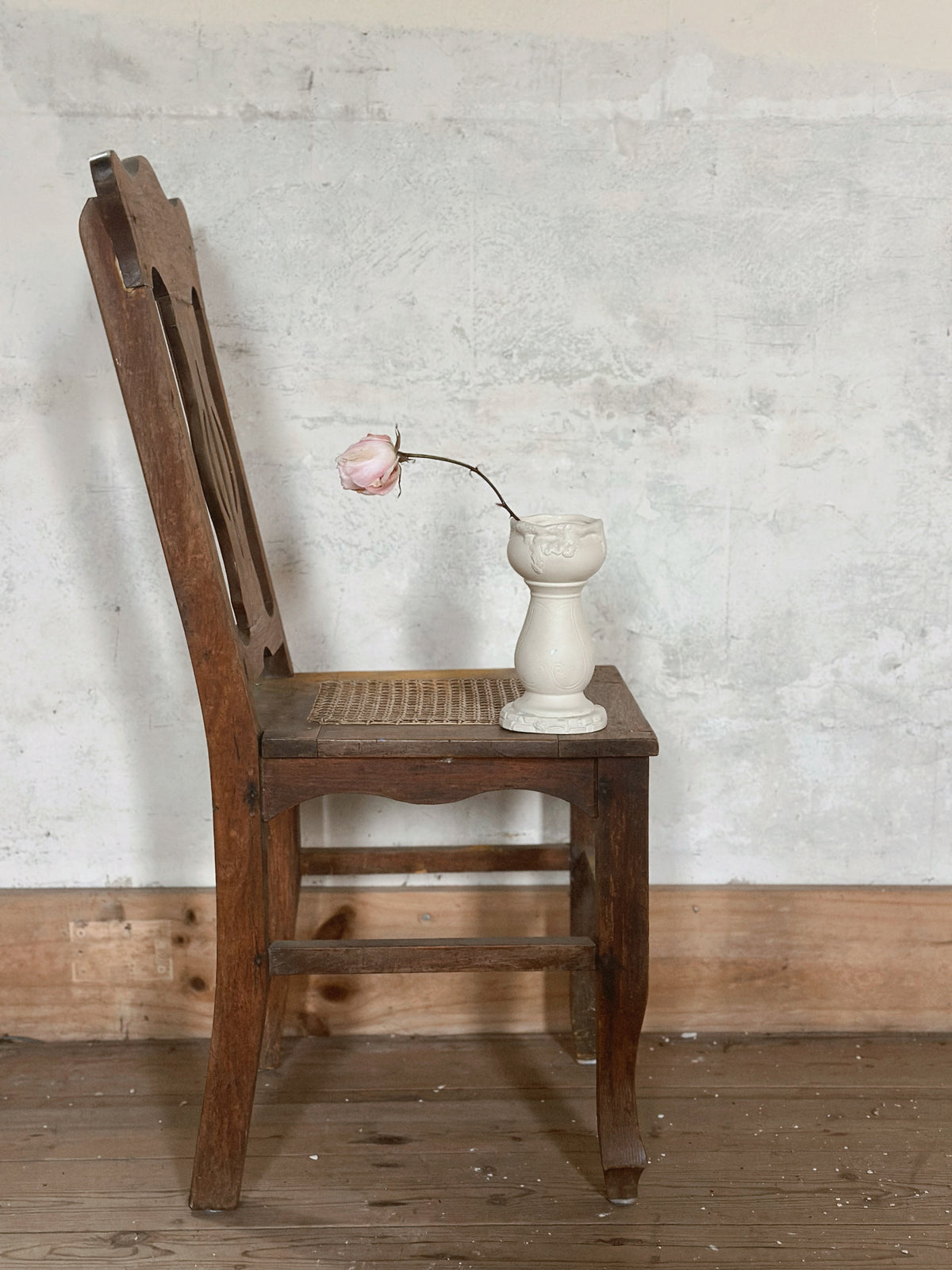 Antique Solid Timber Side Chair with Woven Cane Seat Insert