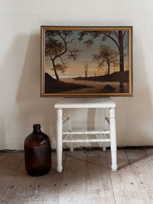 Mid-century landscape painting - river scene in ornate frame