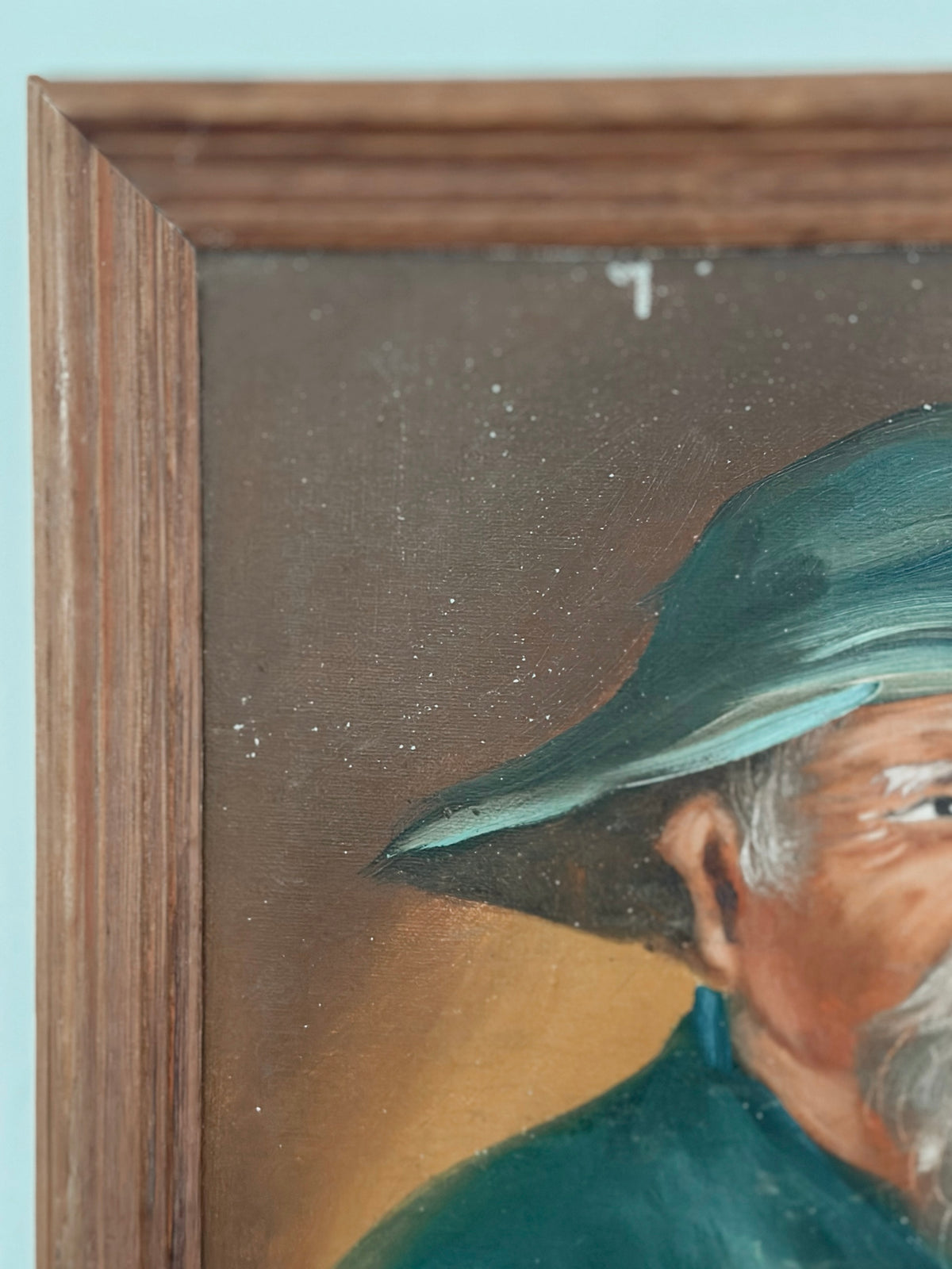 Portrait Painting – Elderly Wise Man Smoking Pipe in Timber Frame