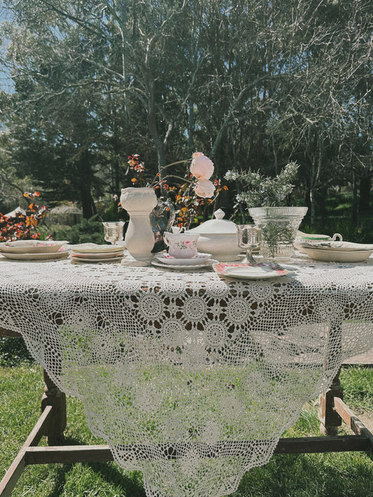 Handcrafted Vintage Crochet Lace Tablecloth