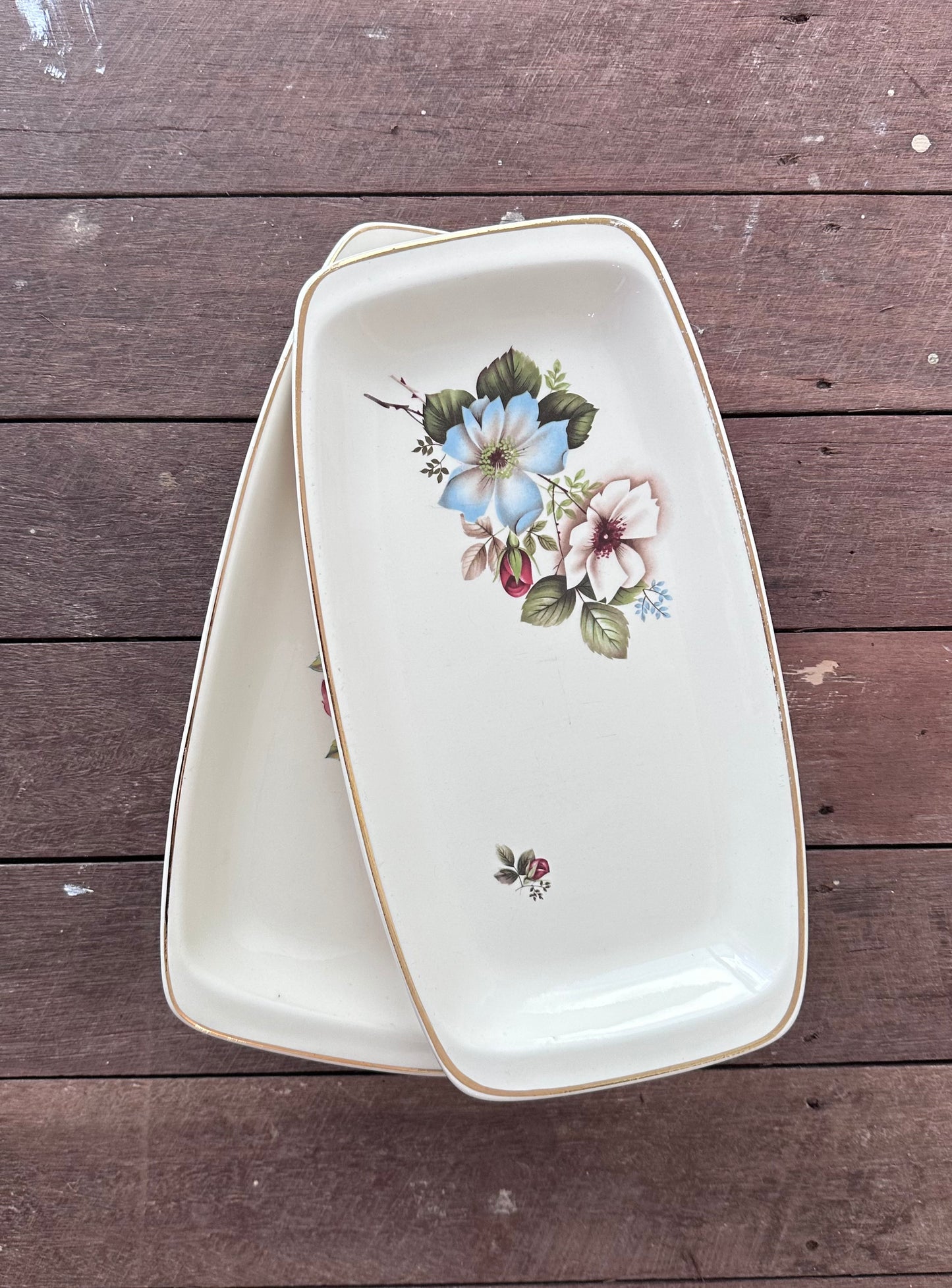 Mid-Century Romanian Ceramic Sandwich Tray - Blue & White Floral