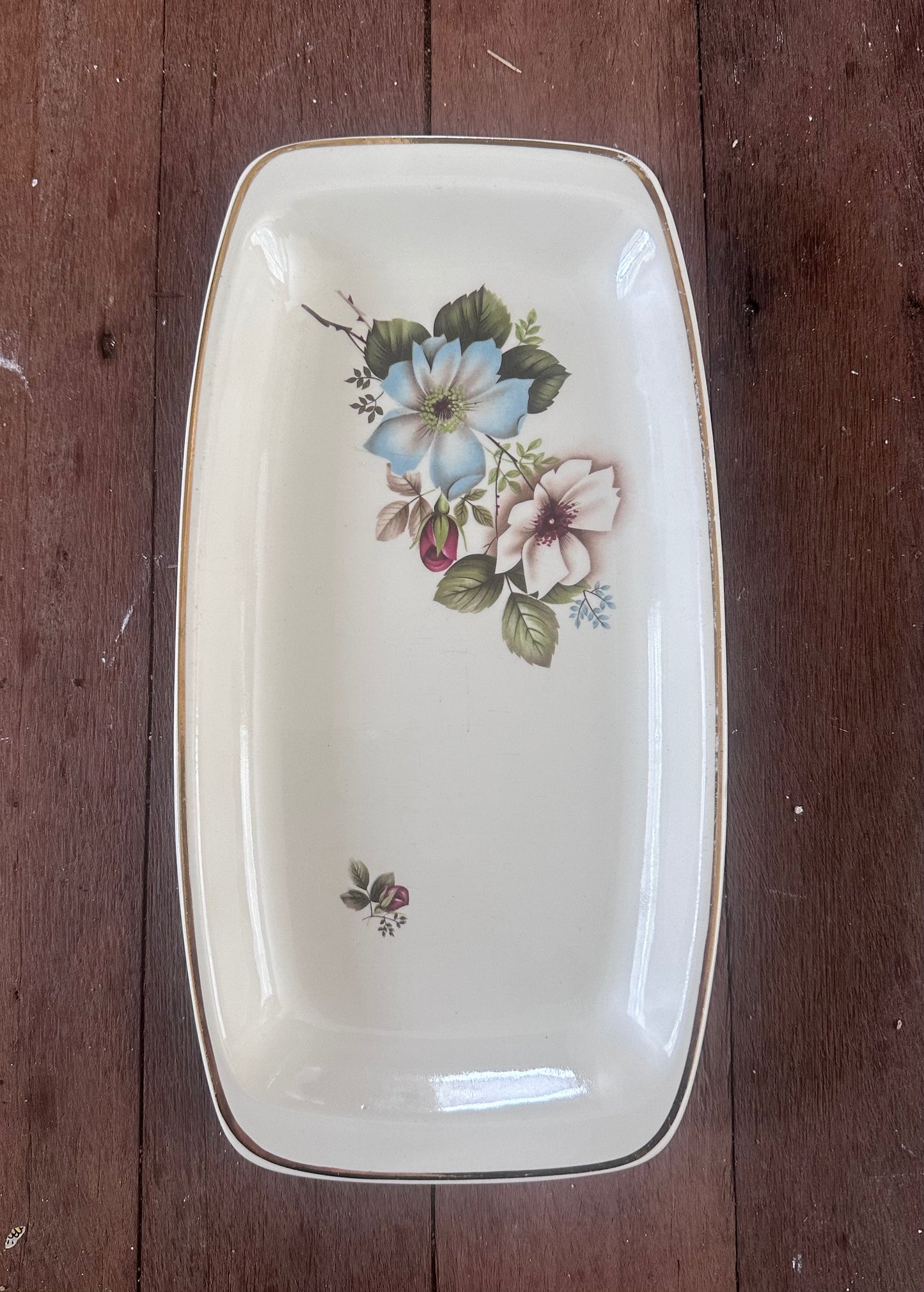 Mid-Century Romanian Ceramic Sandwich Tray - Blue & White Floral