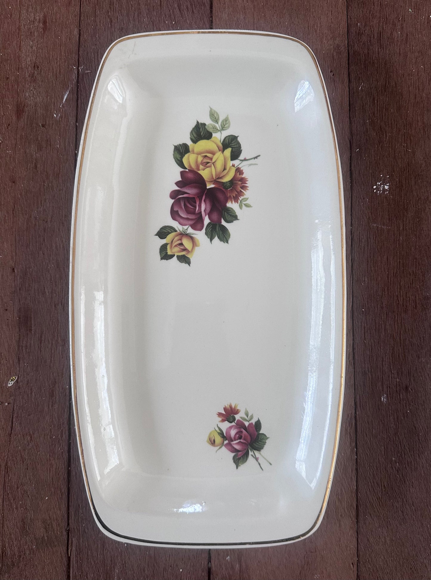 Mid-Century Romanian Ceramic Sandwich Tray - Plum & Yellow Floral