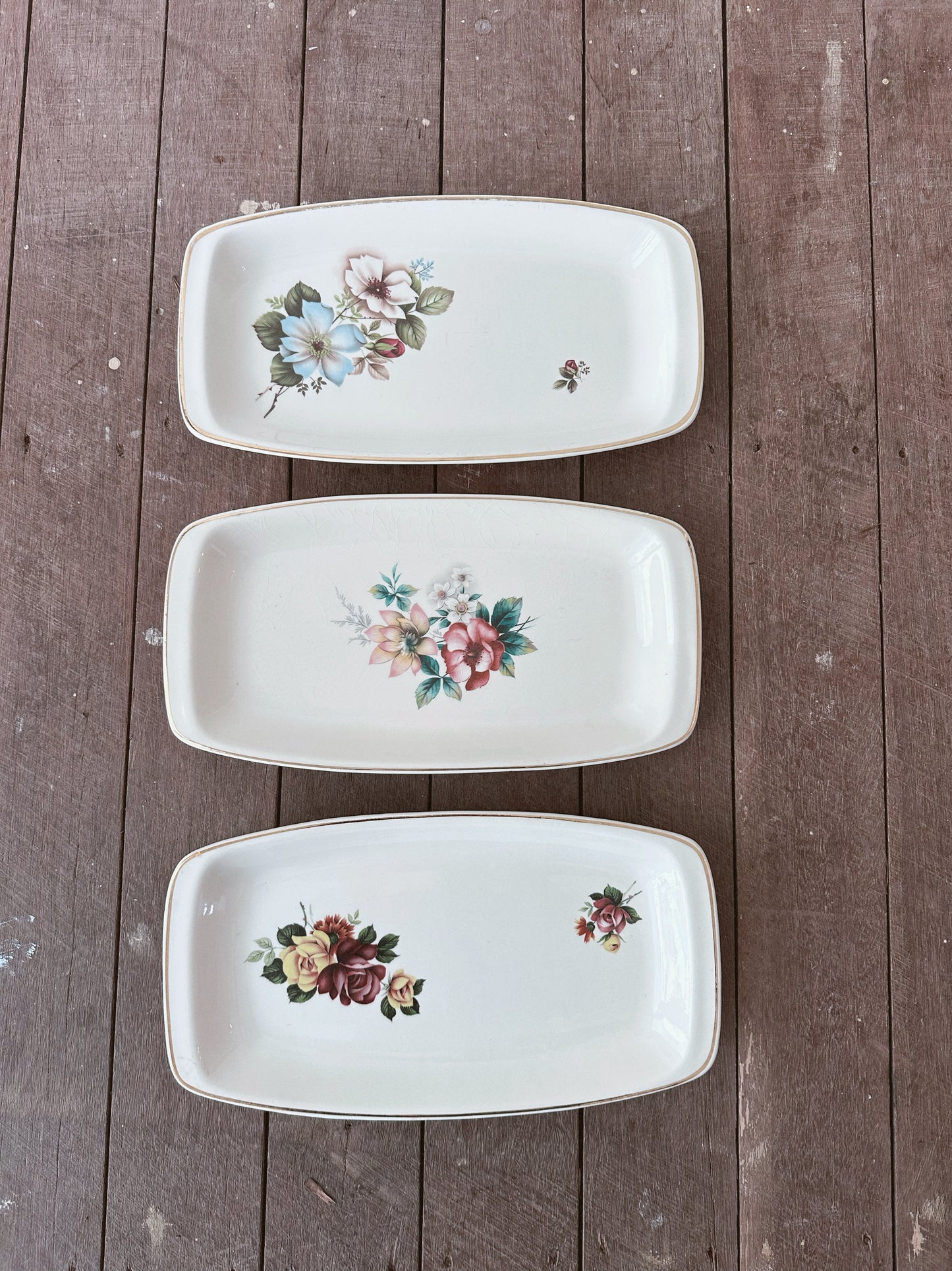 Mid-Century Romanian Ceramic Sandwich Tray - Pink & White Floral