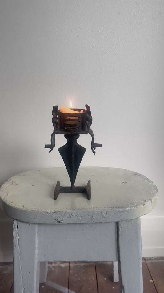 Hand-Forged Brutalist Wrought Iron Candlestick