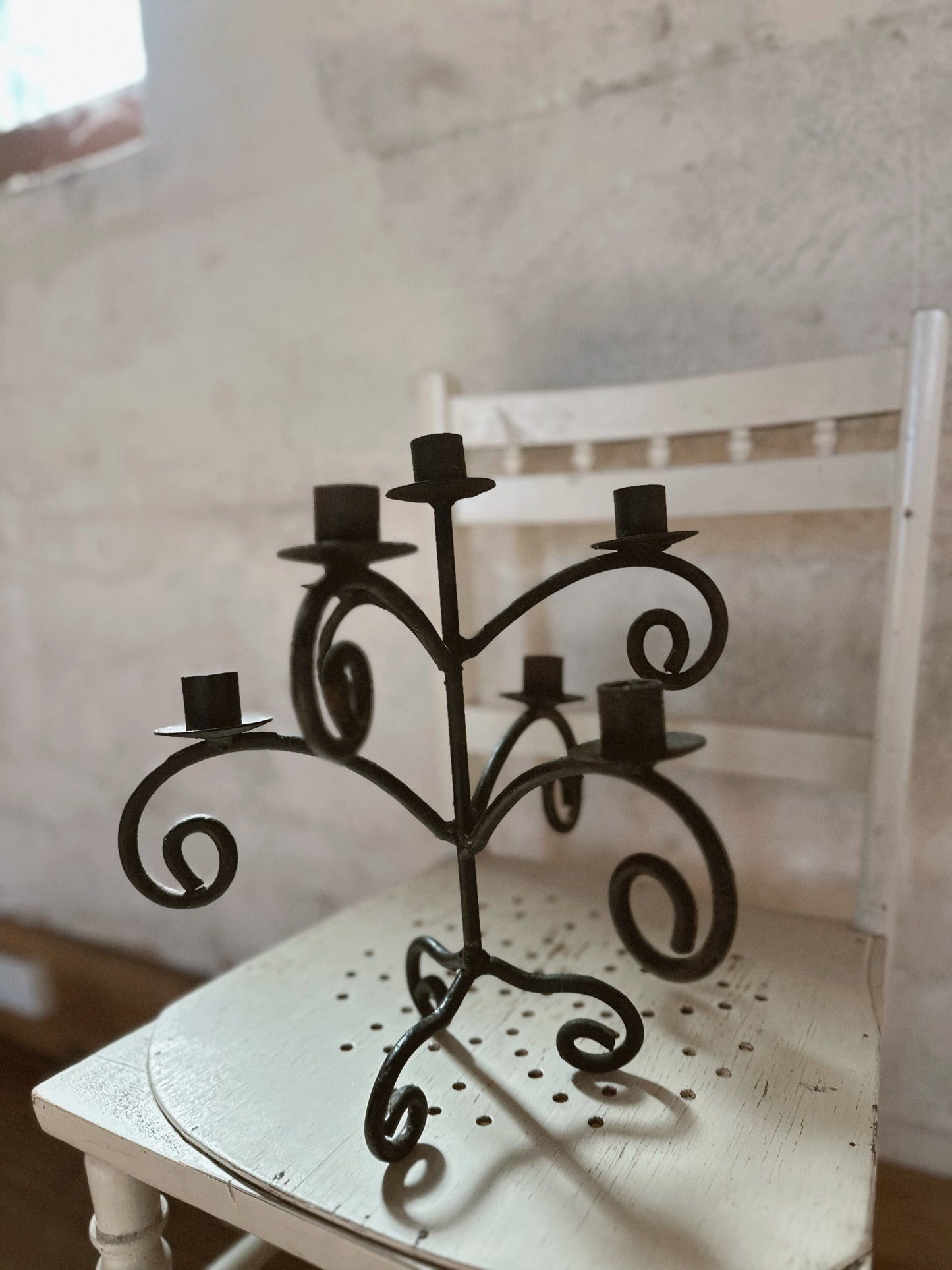 5-arm Black Wrought Iron Hand Forged Candelabra