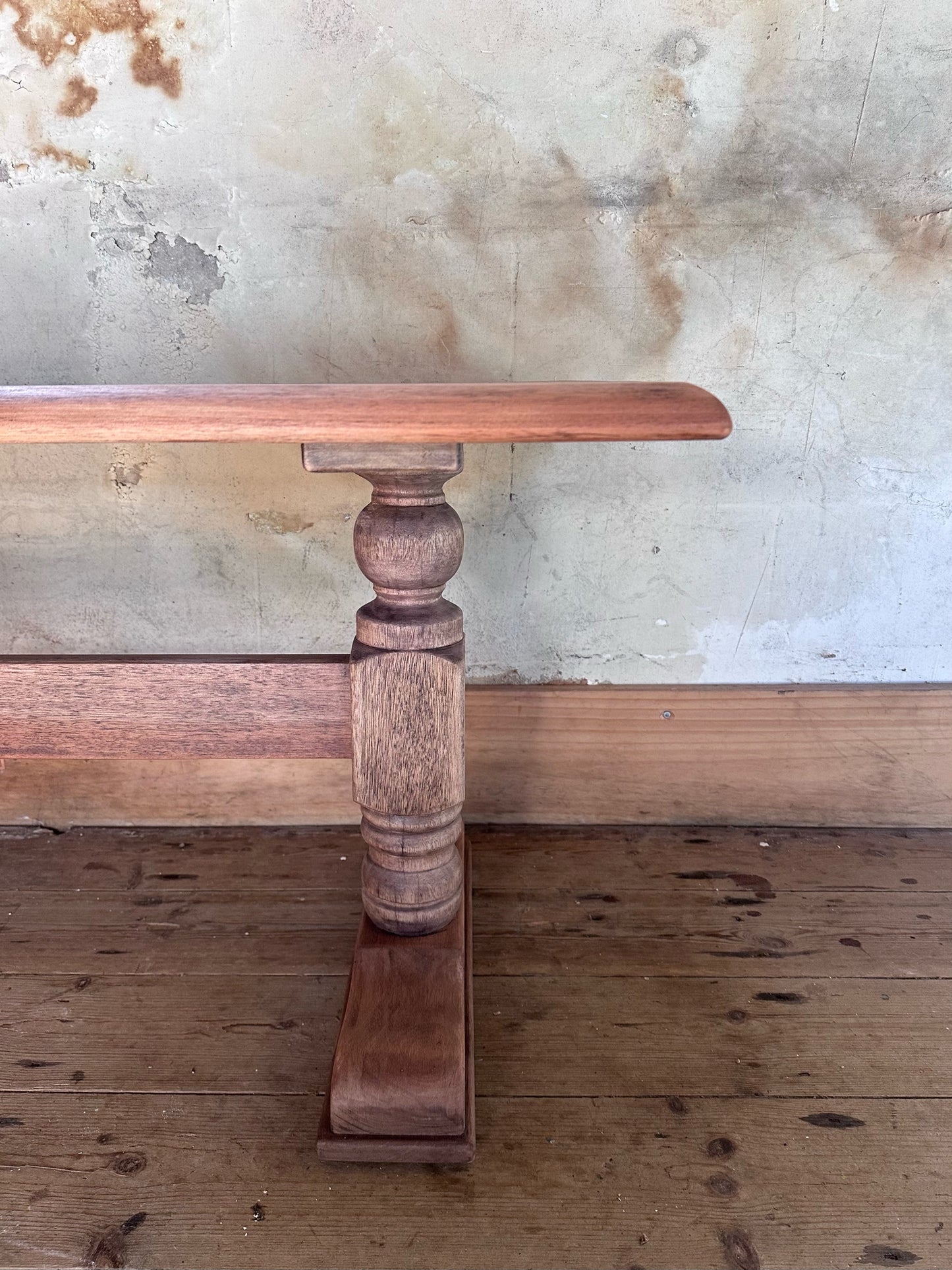 Mid-Century Solid Wood Tudor Style Trestle Coffee Table