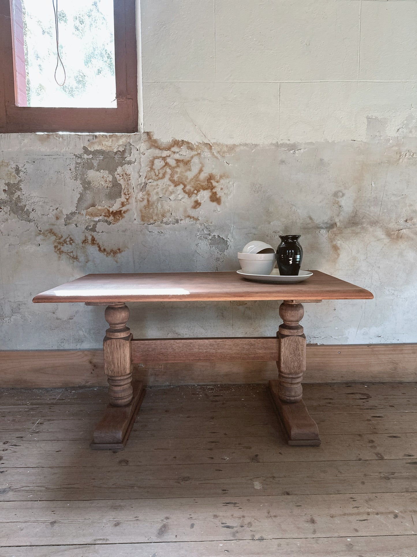 Mid-Century Solid Wood Tudor Style Trestle Coffee Table