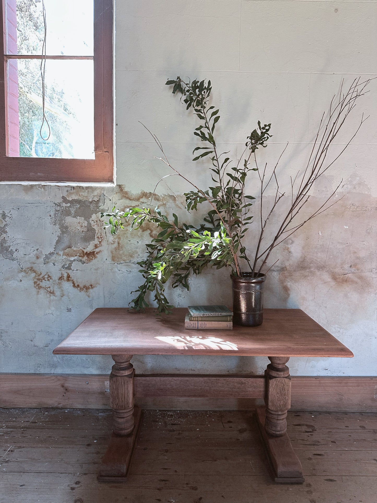 Mid-Century Solid Wood Tudor Style Trestle Coffee Table