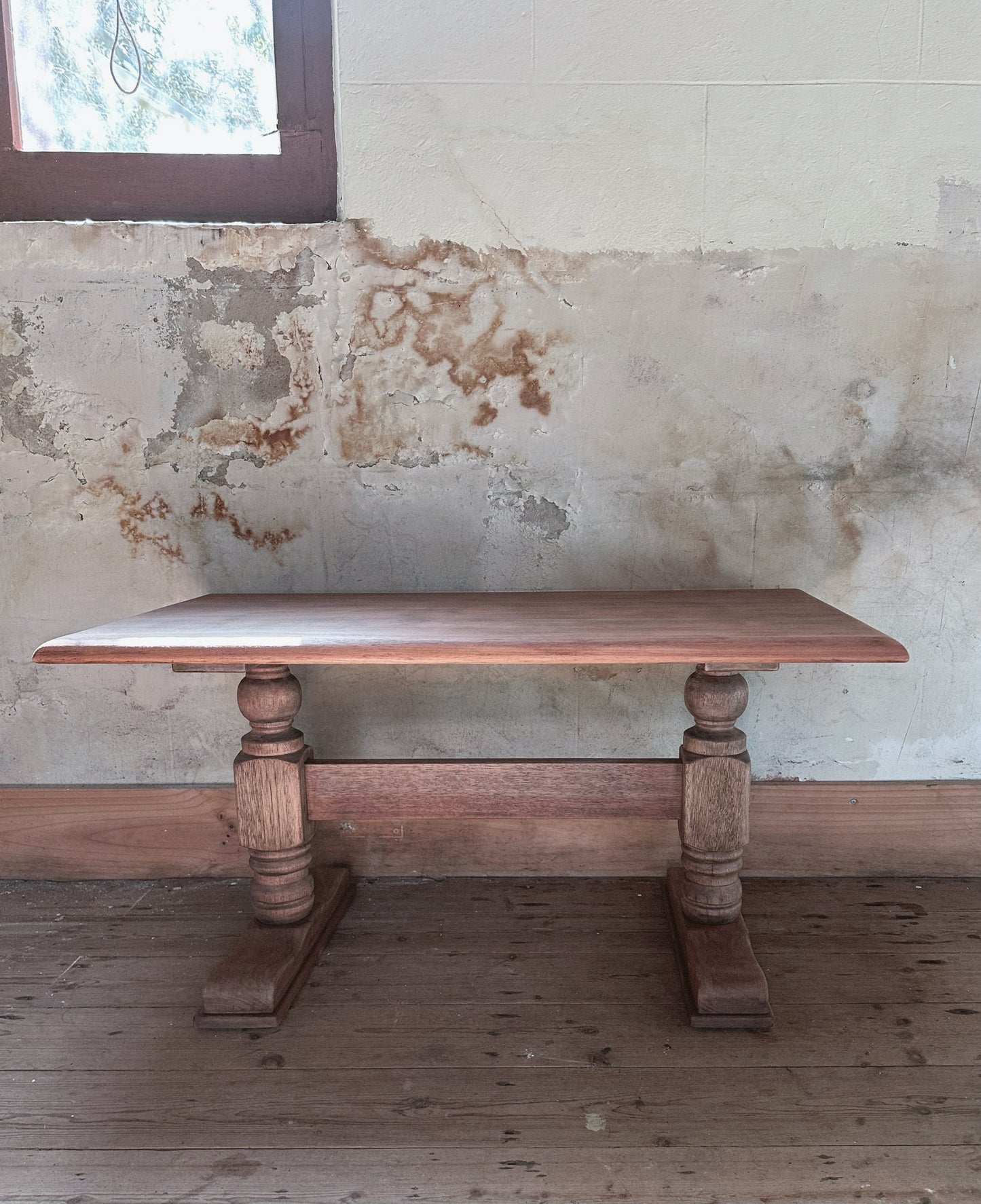Mid-Century Solid Wood Tudor Style Trestle Coffee Table