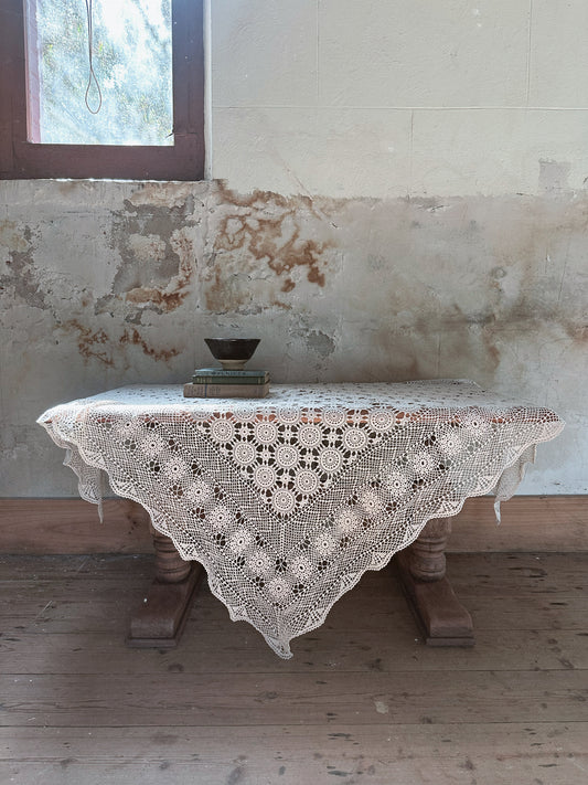 Handcrafted Vintage Crochet Lace Tablecloth