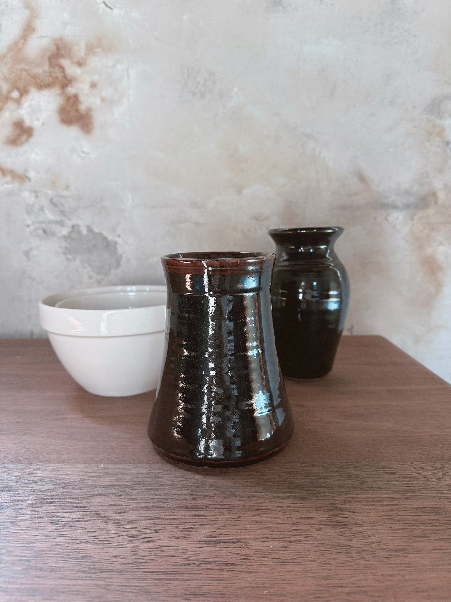 Vintage Studio Pottery Deep Brown Glazed Vase